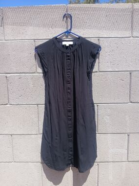 LOFT Black Button-Down Cap-Sleeve Mini Dress
